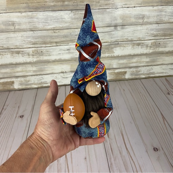 Football Game Gnome Vintage Football Print Fabric Blue Brown Faux Fur Man Cave - Picture 11 of 11
